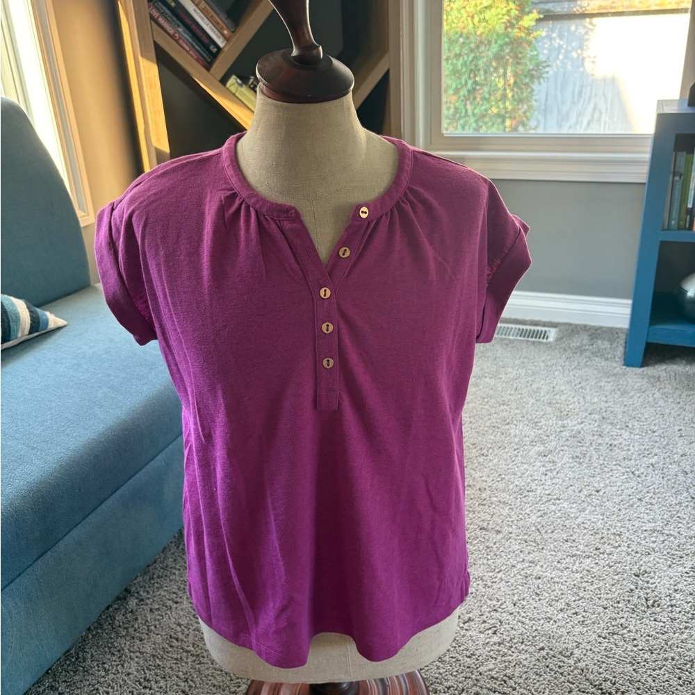 LOFT Magenta Henley Top